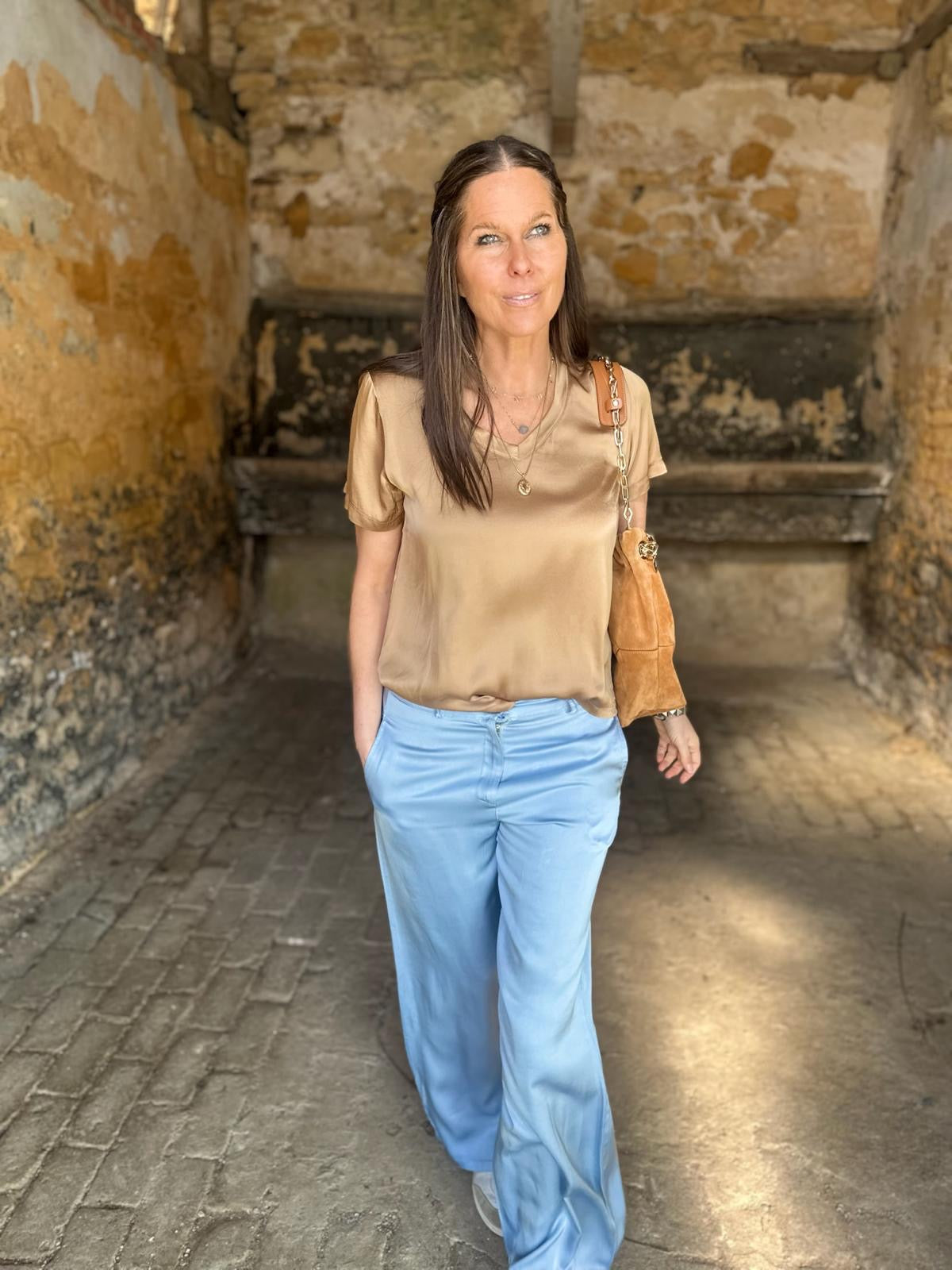 Kaite Silk Blend Pant Powder Blue