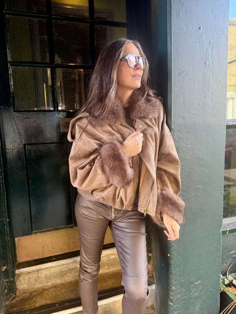 Shauna Faux Suede Bomber - Khaki