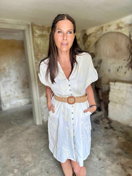 Gracie Midi Dress With Belt - Cream