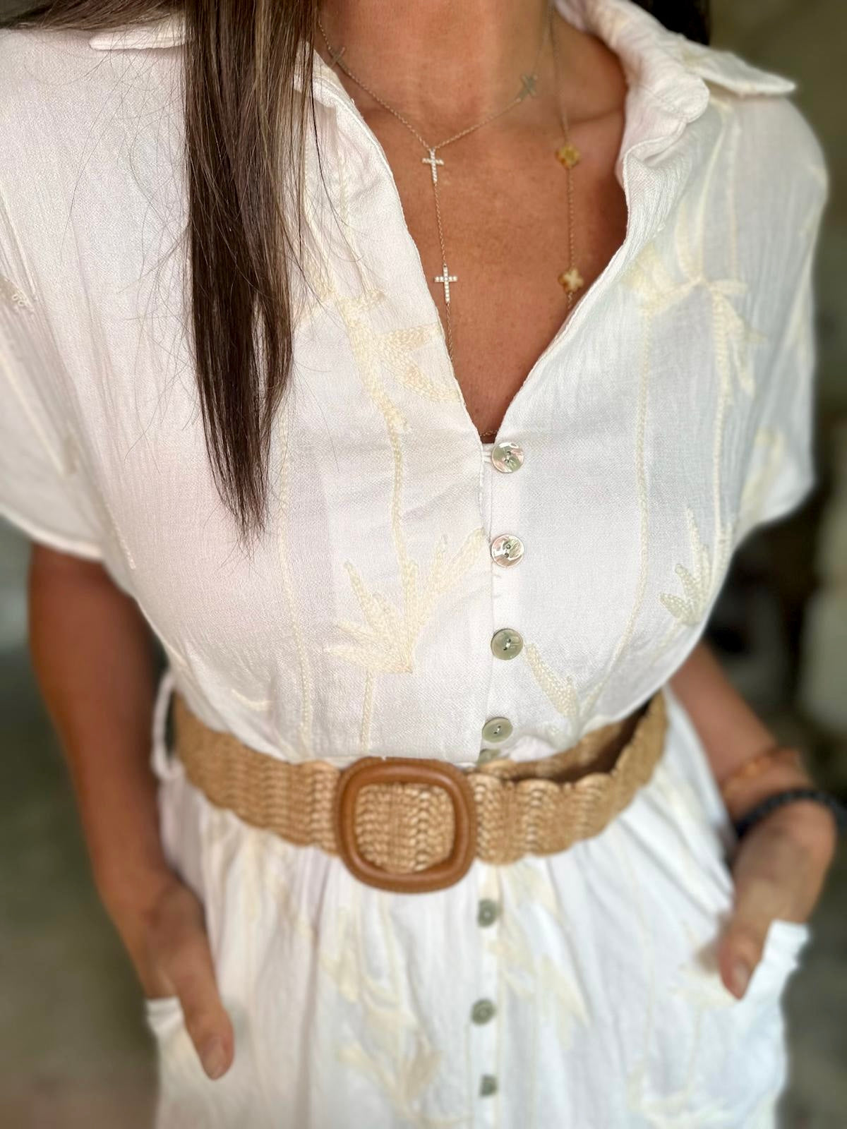 Gracie Midi Dress With Belt - Cream