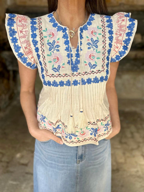 Helly Embroidered Top - Neutral