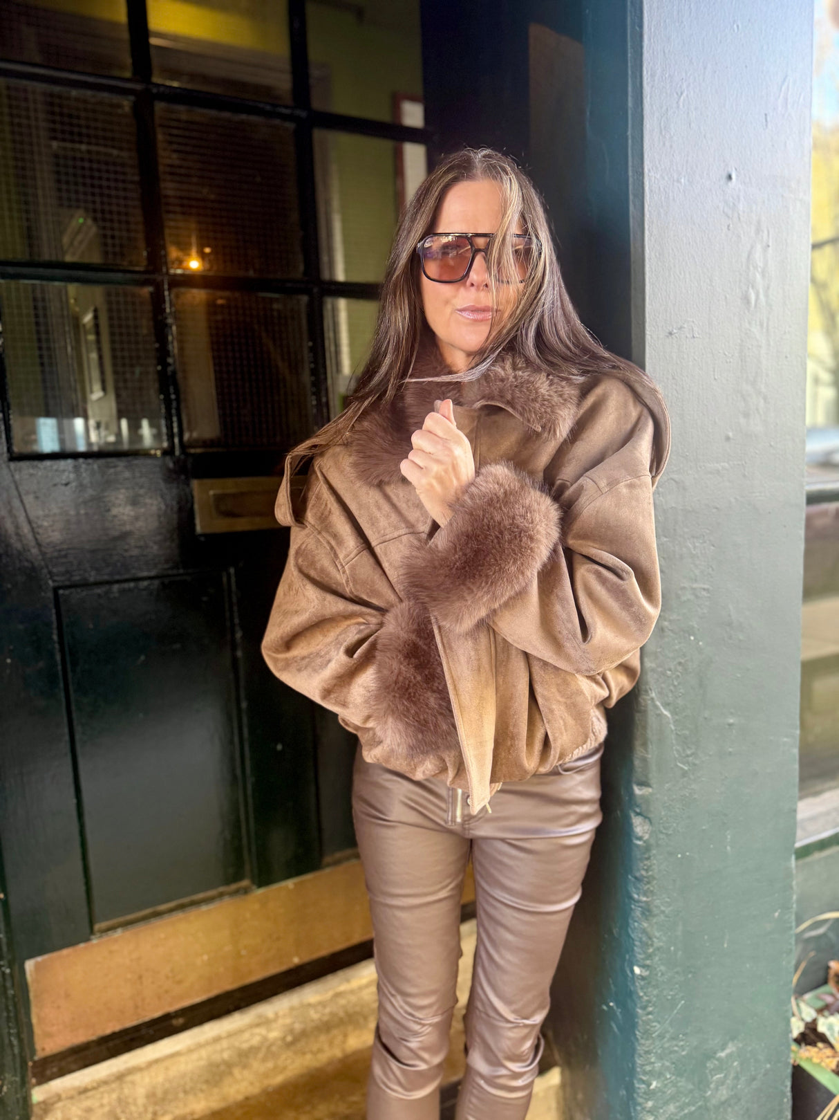 Shauna Faux Suede Bomber - Khaki