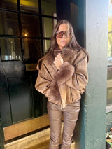 Shauna Faux Suede Bomber - Khaki