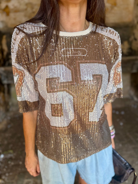 Sequin NFL Inspired Top - Gold