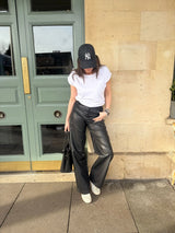 Ally Faux Leather Barrel Pant - Black