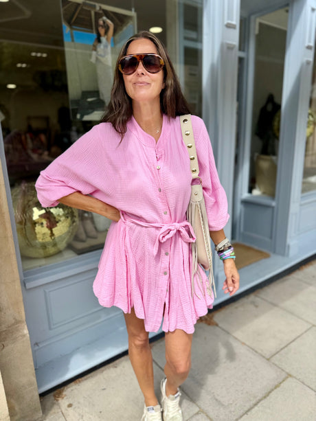 Minnie Cotton Mini Dress - Candy Pink