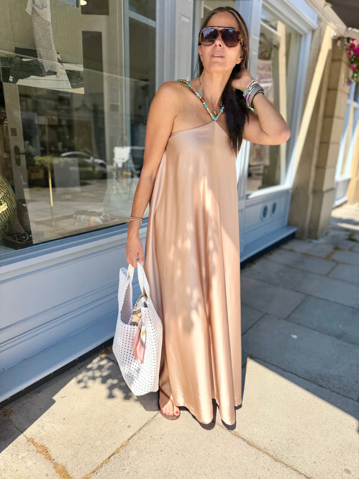 Lottie Beaded Maxi Dress - Nude