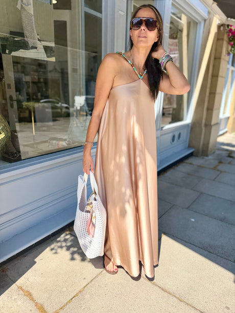 Lottie Beaded Maxi Dress - Nude