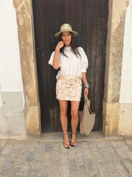 Talia Beaded Mini Skirt- Cream