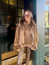 Shauna Faux Suede Bomber - Choc