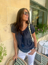 Rhea Light weight Blouse - Metallic Navy
