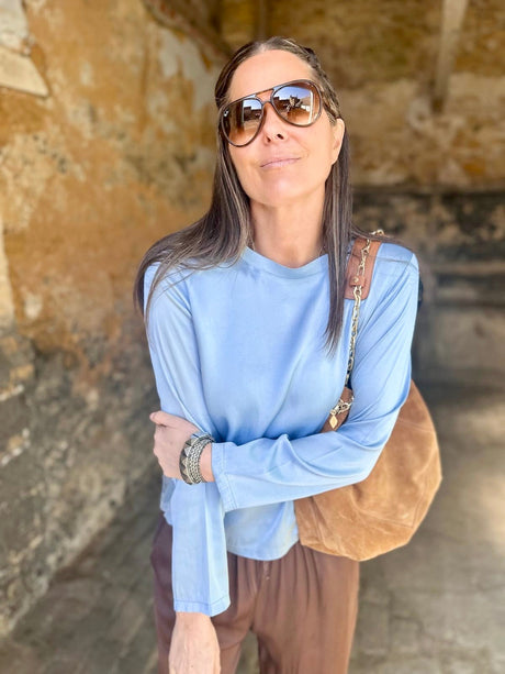 Isobel Silk Blend LS Top Powder Blue