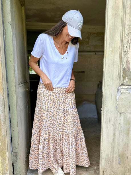Heather Animal Print Skirt - Peach
