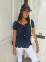 Florence Broderie Anglaise Top - Navy