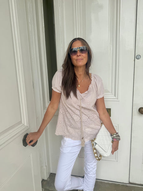 Florence Broiderie Anglaise Top - Stone