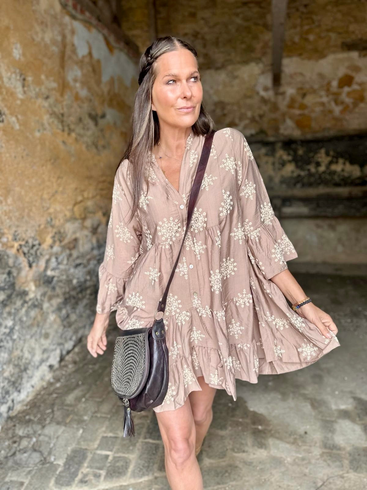 Maison Tiered Mini Dress - Coffee