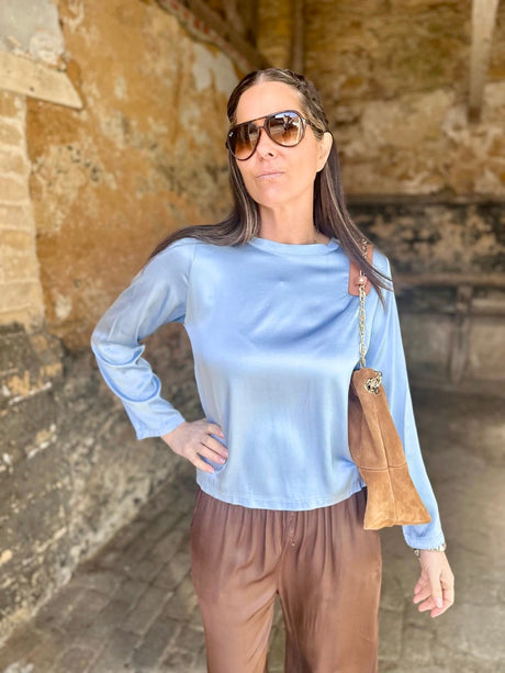 Isobel Silk Blend LS Top Powder Blue