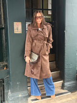 Tabitha Faux Suede Trench - Chocolate