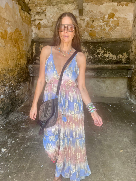 Crystal Metallic Maxi Dress - Blue