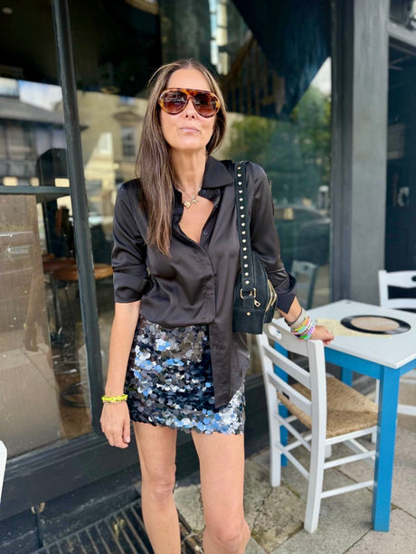 Aveline Sequin Mini Skirt - Black