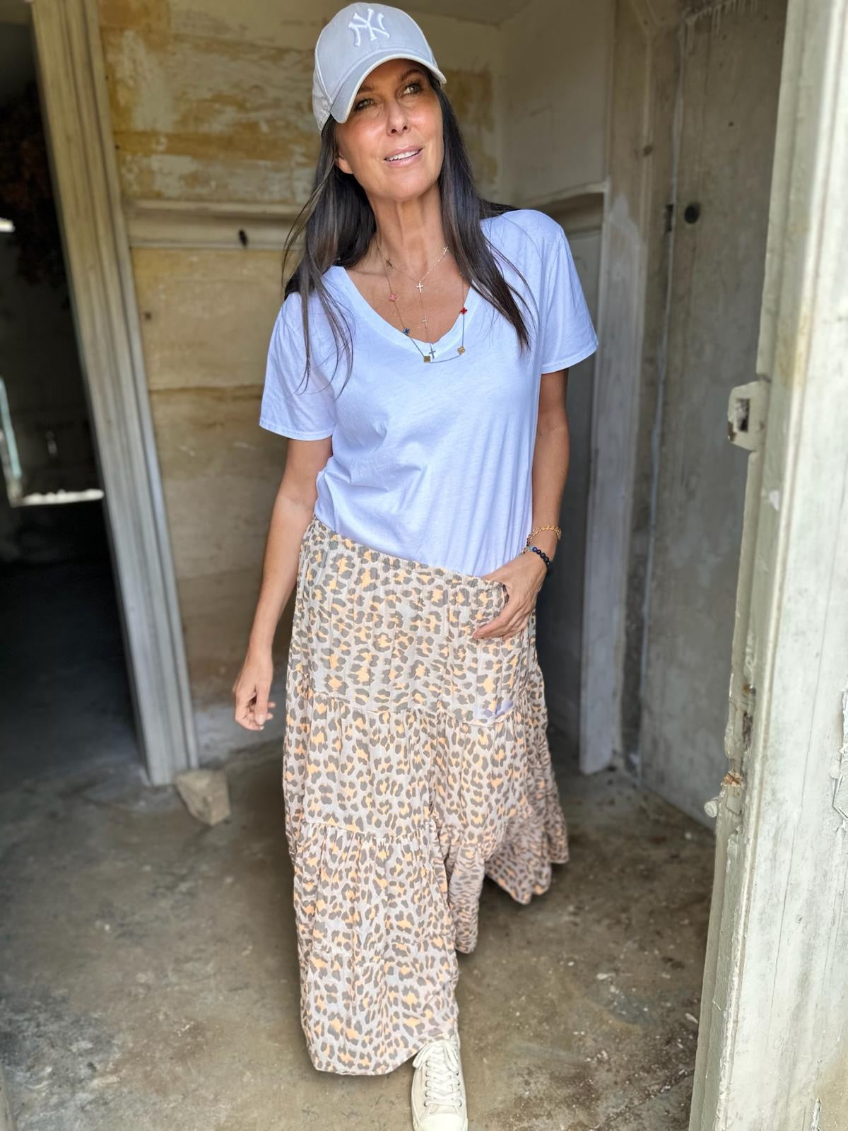 Heather Animal Print Skirt - Peach
