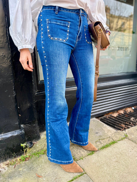 Stella Studded Bootcut Jean - Denim