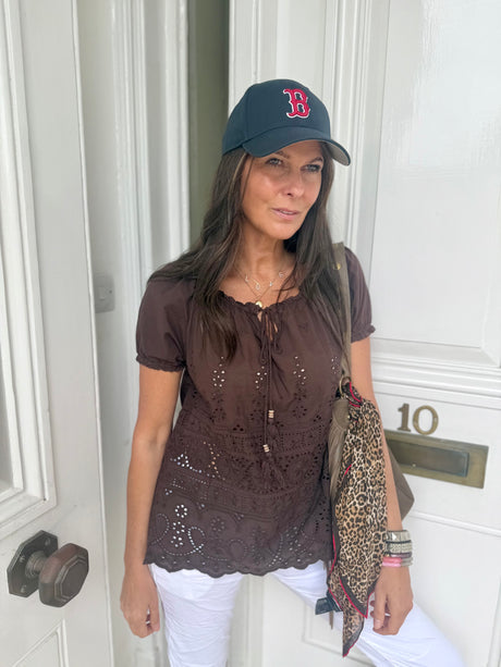 Florence Broderie Anglaise Top - Espresso