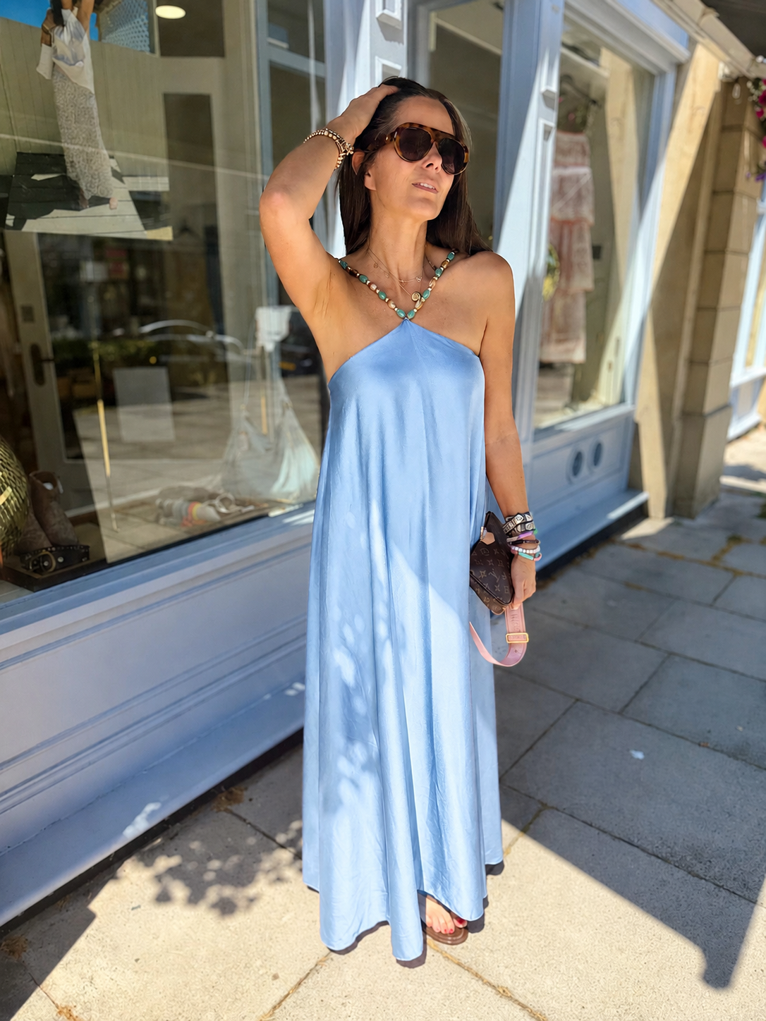 Lottie Beaded Maxi Dress - Sky