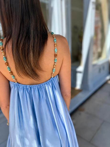 Lottie Beaded Maxi Dress - Sky