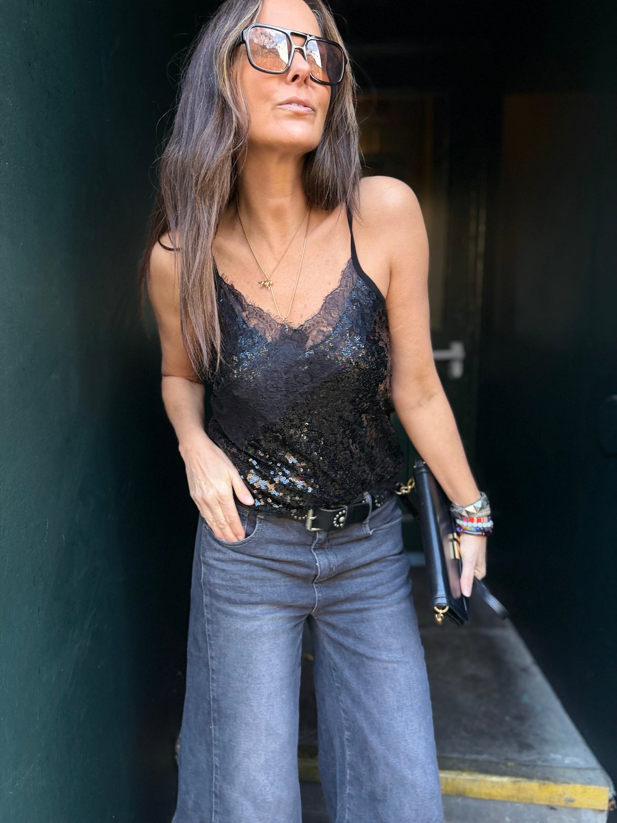 Harley Sequin Camisole Chocolate