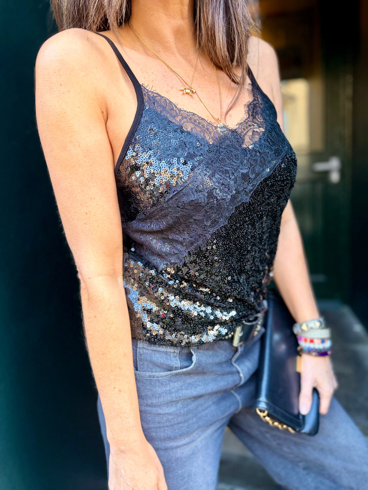 Harley Sequin Camisole Chocolate