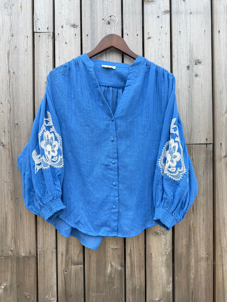 Cameron Embroidered Blouse - Blue