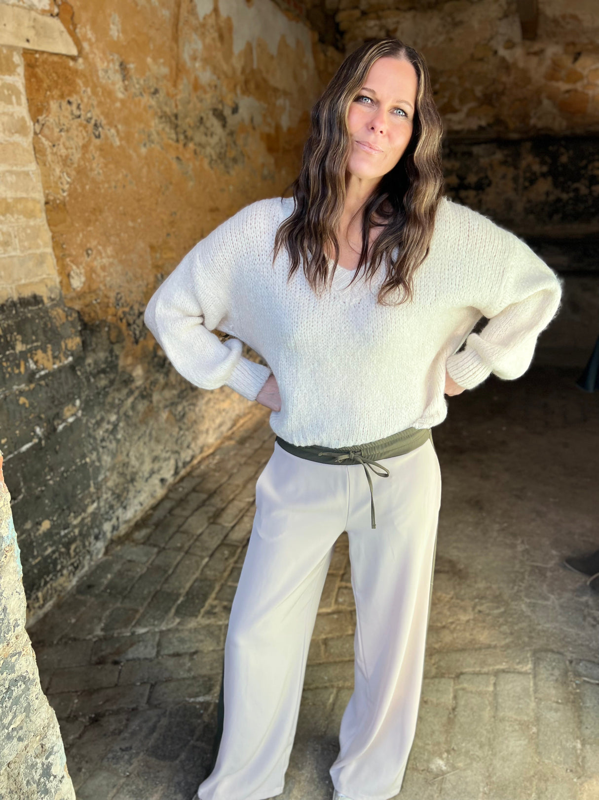 Tempest Pant - Nude with Khaki Stripe