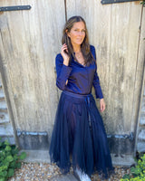 Camille Satin Shirt Navy