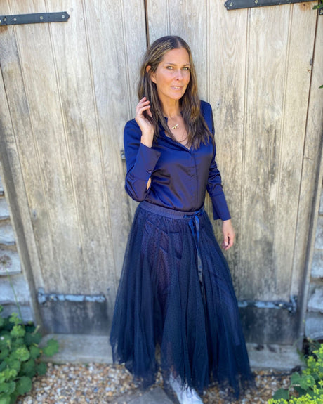 Camille Satin Shirt Navy