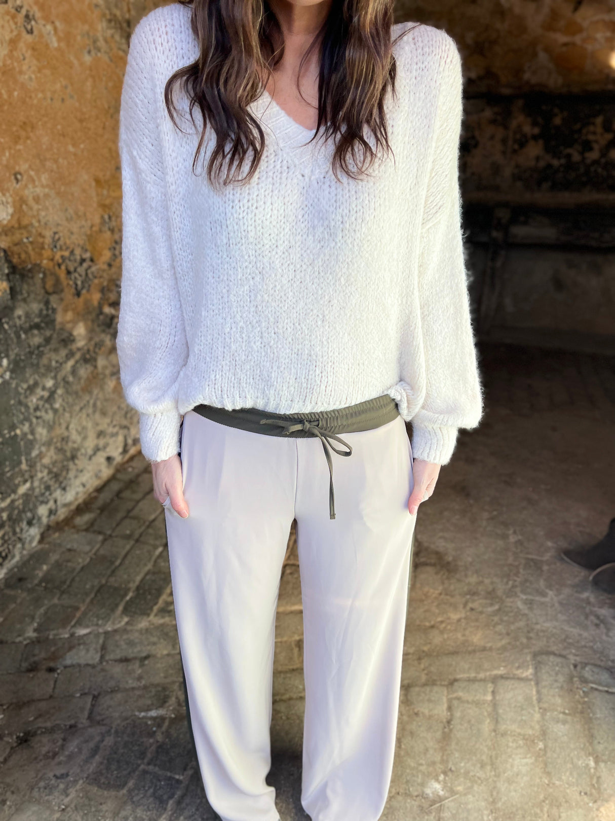 Tempest Pant - Nude with Khaki Stripe
